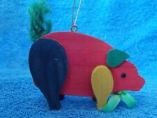 Wood Painted Pig Christmas Ornament Country Decor