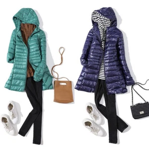 Chaqueta de invierno cálida ligera para mujer con capucha ajustada de longitud media plumón talla grande - Imagen 1 de 26