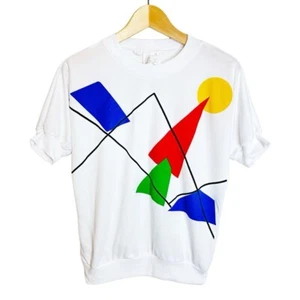 Vintage 80s 90s Abstract Geometric Primary Colors Top Size 12 - Picture 1 of 5