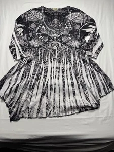 Camisa túnica blanca y negra One World Live And Let Live para mujer XL usada - Imagen 1 de 5