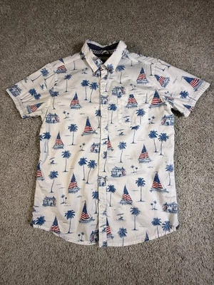 Free Planet Men's M Short-Sleeve Button-Up Shirt - Tropical American Flag Print - Image 1 of 4
