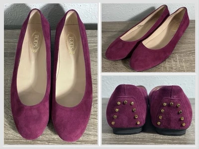Pisos de ballet de gamuza con tachuelas TOD’S 36,5 ciruela magenta hechos en Italia comodidad de diseñador Foto 1 de 4