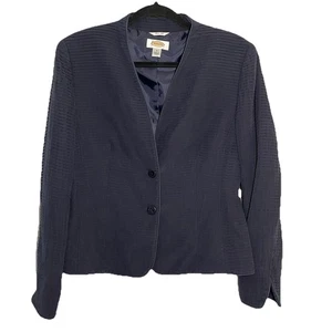 Talbots Pure Silk Blazer Blue Pleated Size 8 Office Career 2 Button Jacket Lined - Picture 1 of 13