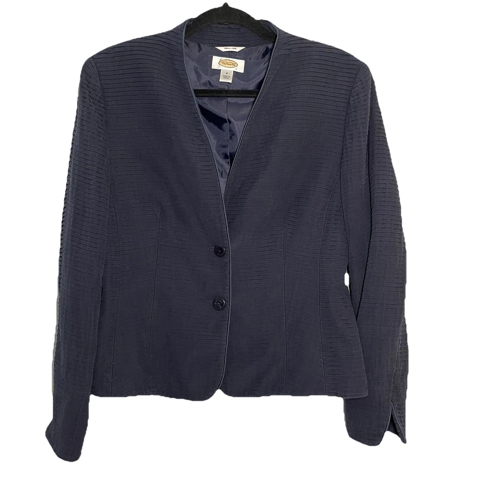 Talbots Pure Silk Blazer Blue Pleated Size 8 Office Career 2 Button Jacket Lined - Image 1 of 4