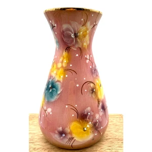 Pink floral hand painted 6.5" porcelain vase made in Portugal stamped 3051 EUC - Picture 1 of 7