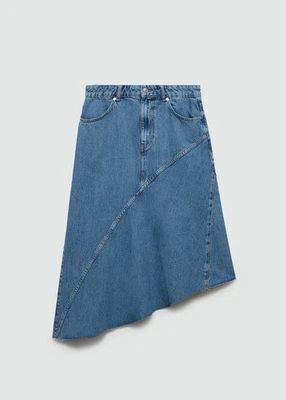 Mango Women's Denim Asymmetrical Skirt Aline Medium Blue Size XS NWT - Image 1 of 4
