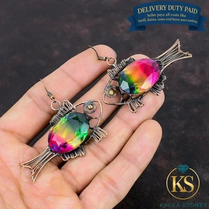 Pendientes colgantes naturales de cobre con múltiples turmalina envueltos en alambre para peces joyería - Imagen 1 de 6