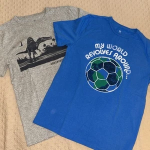 GAP kids Tshirts Lot Of Two Boys Size XXL (14-16) - Blue (soccer) - Gray (Dino) - Picture 1 of 7