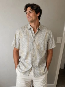 Tori Richard Hawaii Mens XL Beige Tropical Camp Shirt Aloha Resort Button Up - Afbeelding 1 van 8