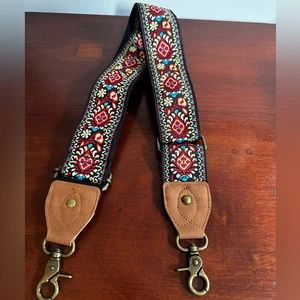 Guitar Strap for Hand Bag Purse Boho Bohemain Black Red Print Music Festival - Picture 1 of 11