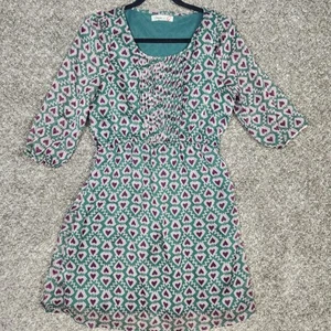 Umgee Boho Sheer Overlay Mini Dress Sz M Green Purple Pleated Ruffle Front Lined - Imagen 1 de 13
