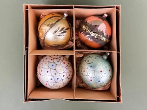 4 VTG W Germany Mica Painted Jumbo Mercury Glass Ball Christmas Ornaments 4” - Picture 1 of 15
