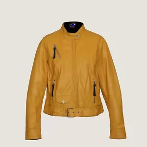 Free People Leather Jacket XS Mustard Yellow Sheep Suede Zip Moto Women's - Picture 1 of 3