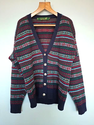 Vintage TULCHAN FAIR ISLE CARDIGAN 100% Wool Navy Multicolour VGC size 42 / 14 - Image 1 of 4