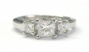 Platinum Three-Stone Princess Cut Diamond Engagement Ring .98CT - Picture 1 of 5