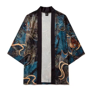 Retro Uomo Kimono Haori Camicia Top Cardigan Yukata Accappatoio Abito Happi Sciolto Casual - Foto 1 di 6