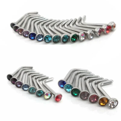 18G L Bend Shape Surgical Steel 2mm Crystal Nose Ring Rings 15 PC Lot Studs - Image 1 of 3