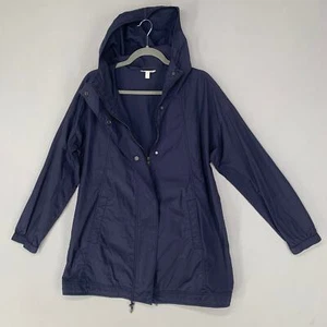 Giacca donna Eileen Fisher S blu misto nylon zip intera con cappuccio bottoni a pressione - Foto 1 di 11
