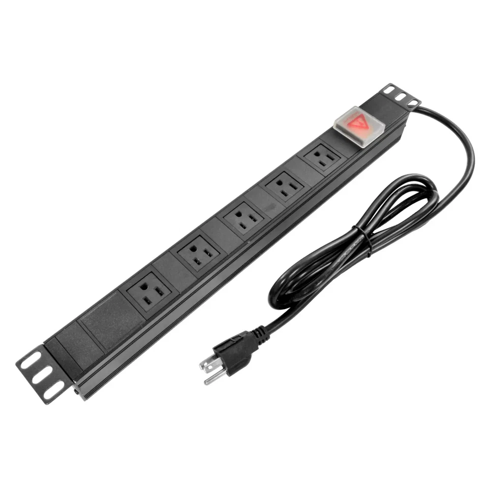 5 Outlet 15A Rack Mount Power Strip w/ 6FT Power Cord for Standard 19in Black - Image 1 of 2