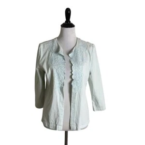 Chico's Open Front Top Womens 1 M Floral Embroidered Blue Layering Topper - Picture 1 of 14