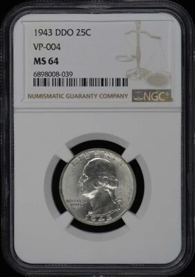 1943 DDO Washington Quarter VP-004 25C NGC MS64 - Image 1 of 4