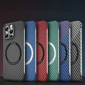 Matte Magnetic Wireless Frameless Carbon Fiber PC Case For iPhone 15 14 Pro Max - Zdjęcie 1 z 20