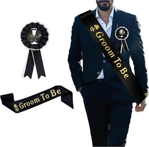 Groom Sash Badge Set,2Pcs Hen Do Accessories Includes Groom to Be Sash & Badge - Picture 1 of 7