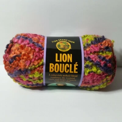 Lion Brand Lion Boucle Gelato Mohair Blend Yarn 3 Skein Purple Pink Green Orange - Image 1 of 4