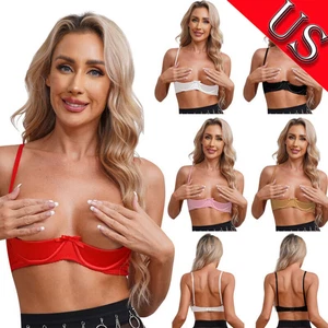 Women Sexy 1/4 Cup Underwire Bra Push Up Shelf Bras Balconette Brassiere - Picture 1 of 47