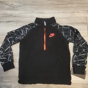 Nike Sportswear Pullover Jacket Kids 5 Black Swoosh Logo Print NEW - Picture 1 of 9