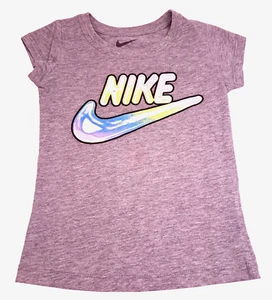 Girl's 5 Nike T-Shirt Gray Rainbow Swoosh Pastel Sporty Athletic - Picture 1 of 4