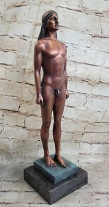 Figura arcaica 100 % bronce escultura griega independiente juvenil desnudo Kouros - Imagen 1 de 10