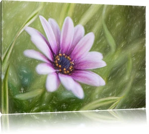 Wunderschöne lilane Blume in der Natur Kunst Buntstift Effekt Leinwandbild Wandd - Bild 1 von 5