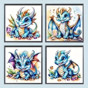 5D Diamond Painting Set 20x20cm 4tlg Set Cartoon Drache - Strasssteine - Bild 1 von 4