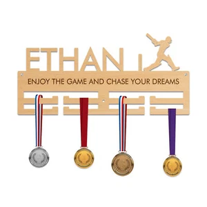 Personalised Wooden Cricket Medal Hanger Custom Trophy Rack & Display - Picture 1 of 5