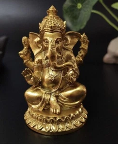 Gold Lord Ganesha Statues- Hindu Elephant God Statue Resin Sculpture Indian - Imagen 1 de 7