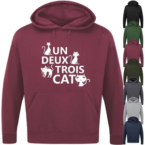 UN DEUX TROIS CAT HOODIE Funny Slogan Novelty Geek Nerd French Cats Gift Top - Picture 1 of 17