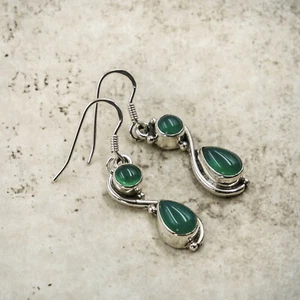 Jade Ohrringe Echt Silber 925 Chalcedon grün Ohrhänger Chalzedon ts - Bild 1 von 4