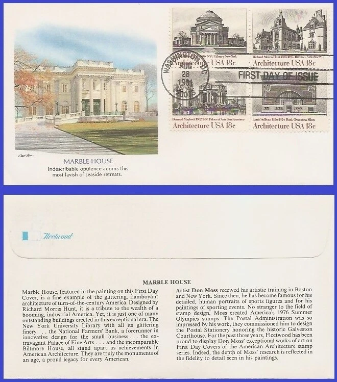 USA6 #1928-31 U/A FLEETWOOD FDC BL4  America Architecture - Image 1 of 1