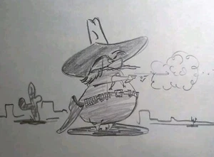 Boceto a lápiz natillas Bill Justice original. Artista del Salón de la Fama Disney. Western - Imagen 1 de 2