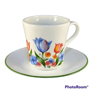 Corning Corelle Fresh Cut Tulips Cup Mug & Saucer Set Floral Flower Tea Coffee - Picture 1 of 9