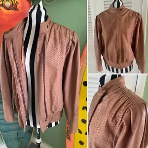 VTG 1970s Unique Snake Print Leather Jacket SZ 6 BARTHE Fantasy Moto - Picture 1 of 23