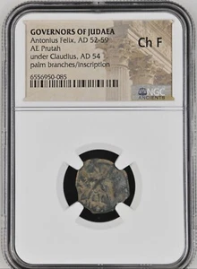 Antonius Felix Judaea Ancient NGC Ch F Æ Prutah AD 52-59 Palm Branches/Inscript - Picture 1 of 6