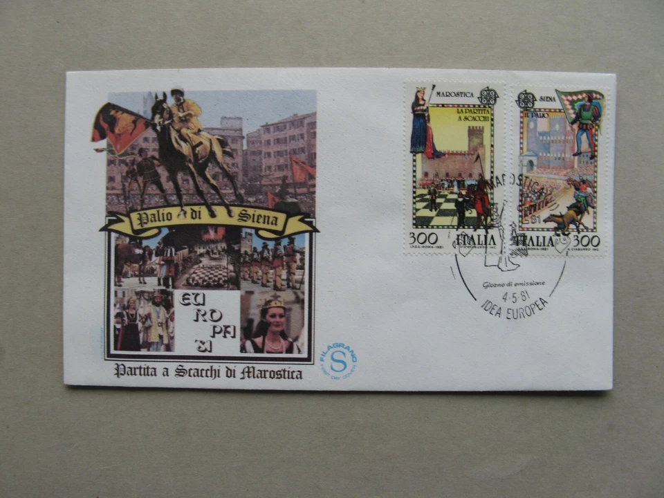 ITALY, cover FDC 1981, Europe CEPT folklore human chess, horse-racing Siena - Image 1 of 1
