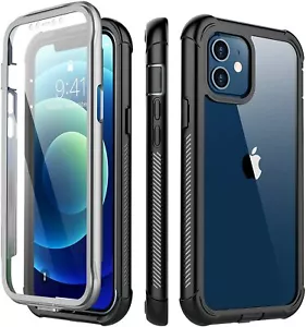 Kompatibel mit iPhone 12 Mini Hülle, stoßfeste eingebaute Displayschutzfolie schwarz - Bild 1 von 7