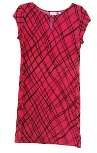 New York & Company M Orange Dress Short Sleeve Shift Stretch Black Geometric - Picture 1 of 11