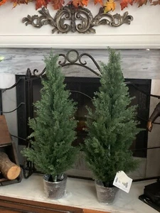Lot of 2 Potted Artificial 40" CYPRESS TOPIARY TREES For Indoor/ Outdoor - NICE - Picture 1 of 5