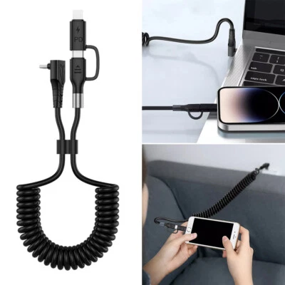 2-In-1-Spiral-Usb-C/8-Pin-Kabel-Ladegerät Für Iphone 15 14 13 Samsung S23 ▽ - Bild 1 von 4