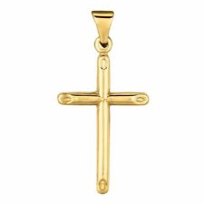 1 1/2" Polished Tapered Edge Cross Pendant Real 14K Yellow Gold 1.0gr