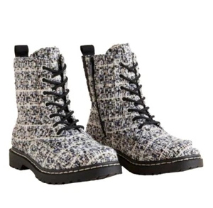 TORRID BOUCLE COMBAT BOOT NERO BIANCO TWEED STIVALI STRINGATI TAGLIA 13 - Foto 1 di 4